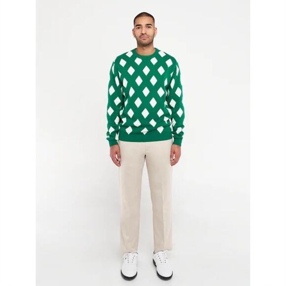 NEW Bogey Boys Sz LARGE Green White Diamond Knit Crewneck Golf Pullover Sweater - Picture 3 of 7